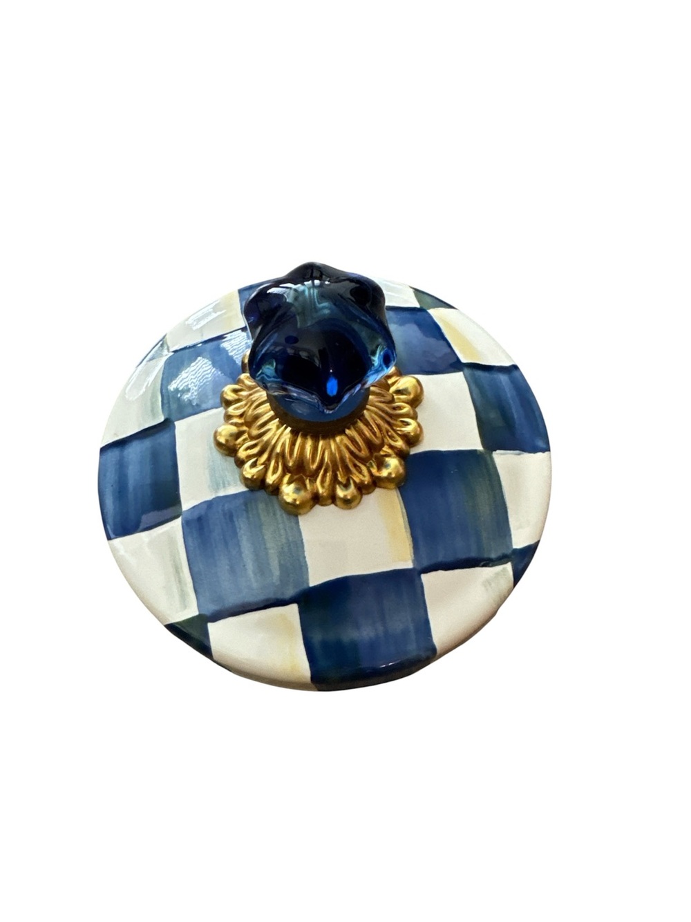 MacKenzie Childs Royal Check Sweets Jar Replacement Lid Enamel Blue White Gold - Picture 2 of 9